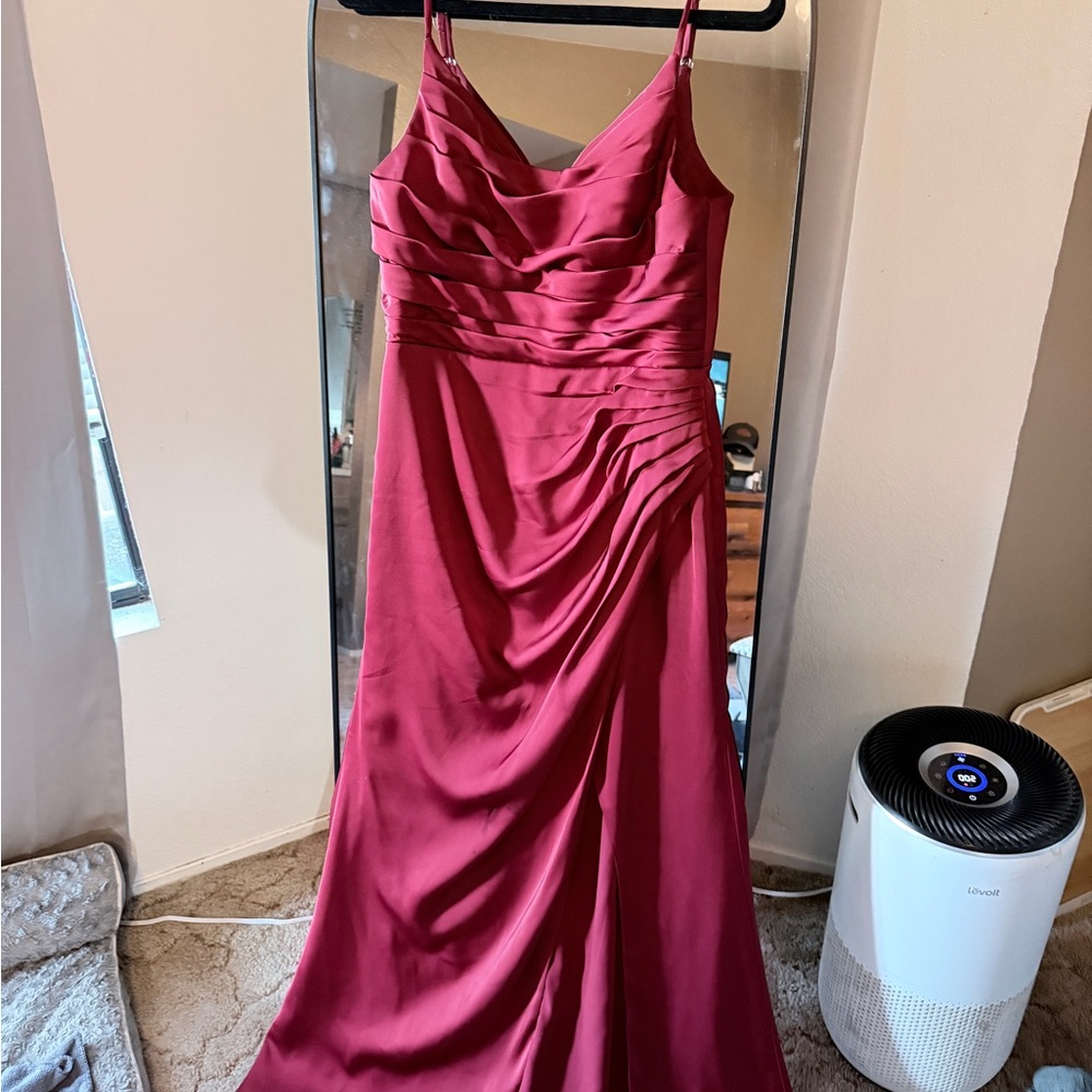 Azazie Pomegranate Stretch Satin Maxi Dress